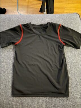 Kids Black Active Tee with Red Stitching